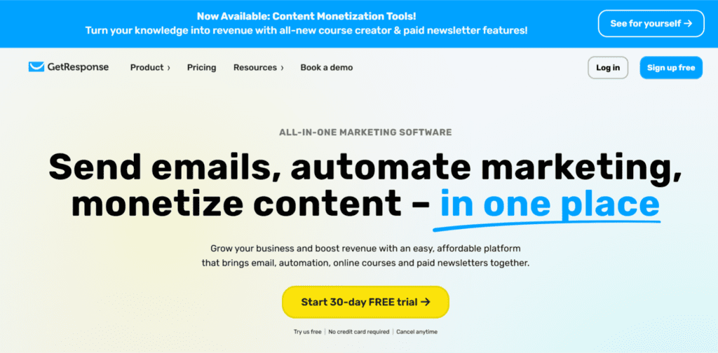 GetResponse dashboard for email marketing and automation